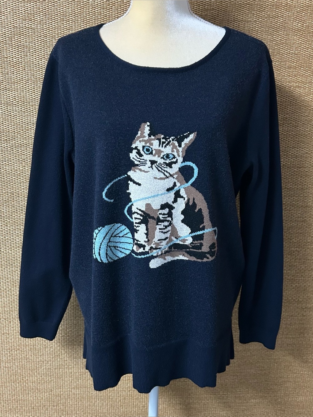 Astrologie Sweater Womens XL Navy Blue Kitty Cats Playing With Yarn